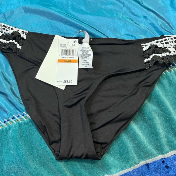 BECCA Bikini Bottom Women’s Small Avery Crochet Tab Side Hipster Swim Black S/P - Picture 1 of 14
